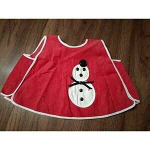 Vintage Angelica NY Baby Bib Red Corduroy w/Snowman Pull Over Ties in the Back